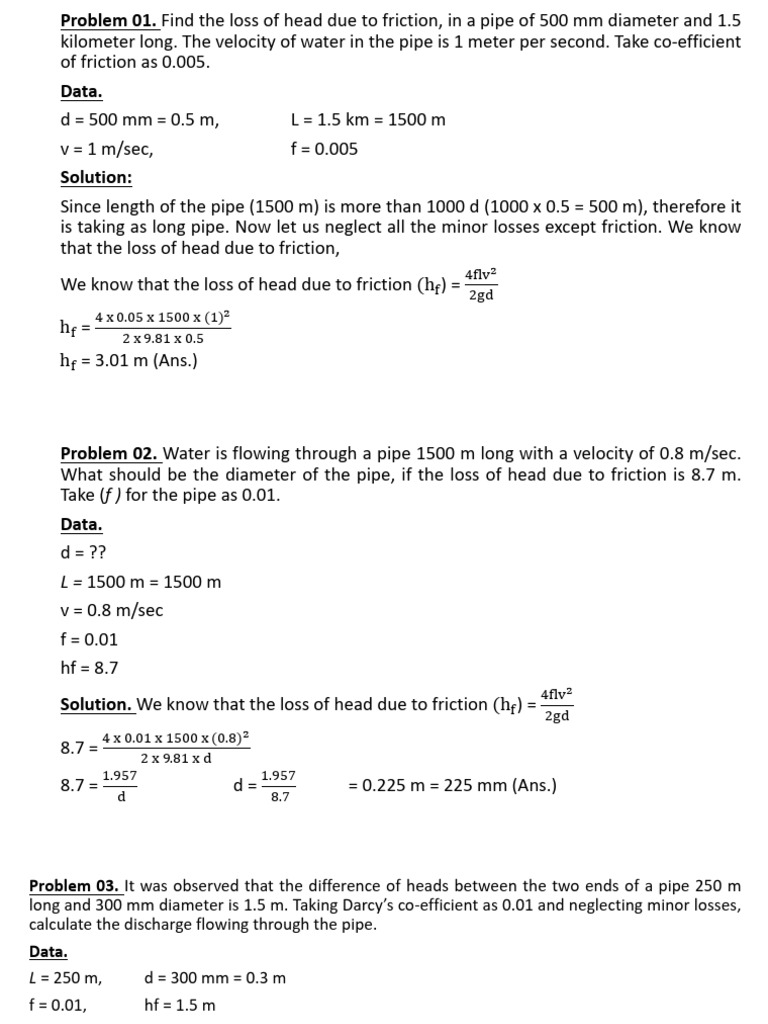 Pipe Friction Loss Calculations | PDF