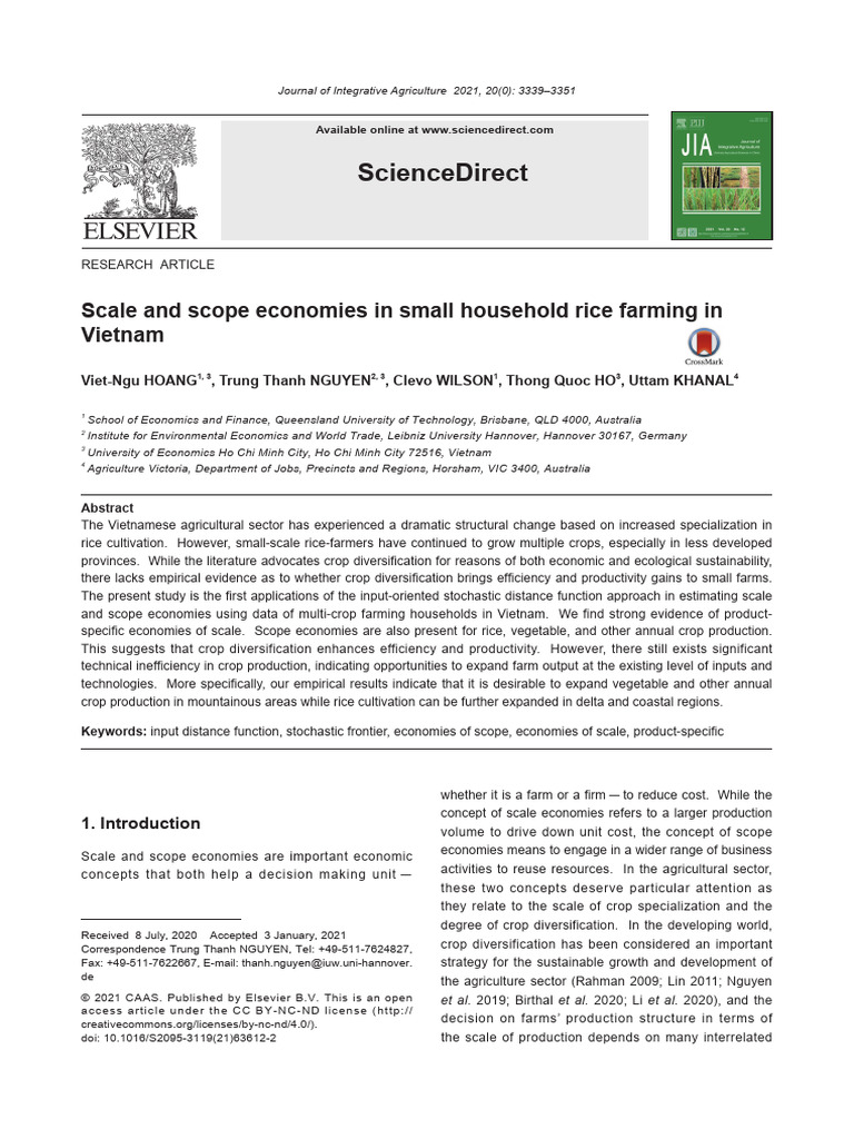 Scale and scope economies in small household rice farming in Vietnam ...