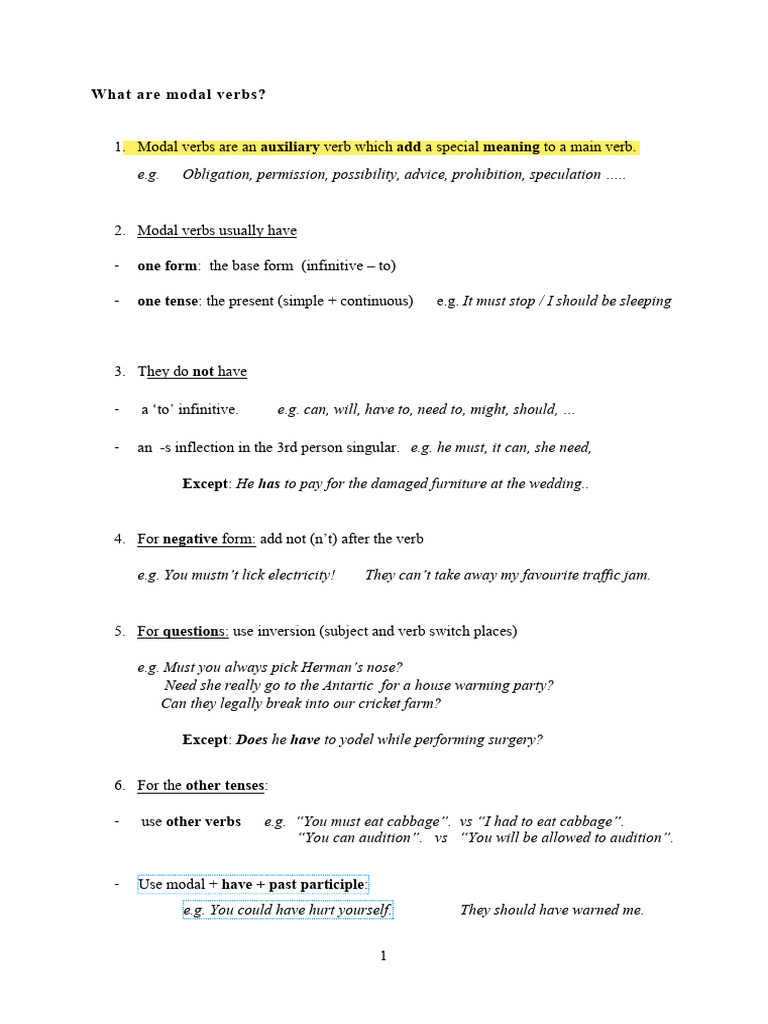 Modal Verbs Pdf Verb Morphology