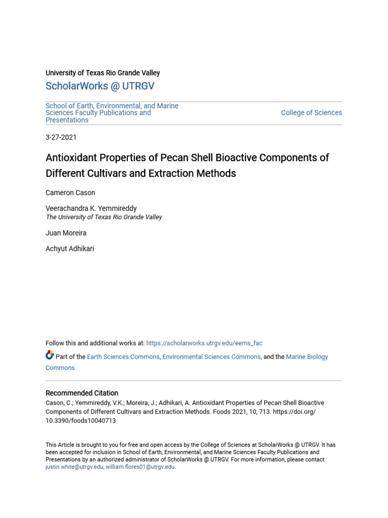 Antioxidant Properties of Pecan Shell Bioactive Components of Dif | PDF ...