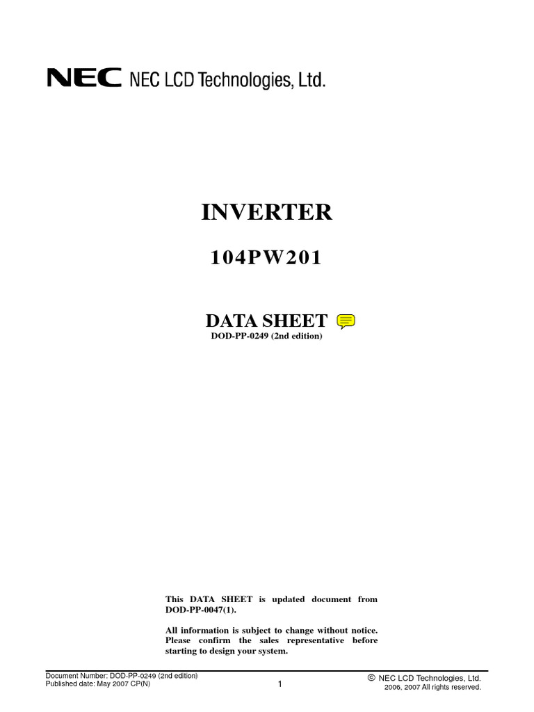 Nec Inverter 104pw191 | PDF | Power Supply | Resistor
