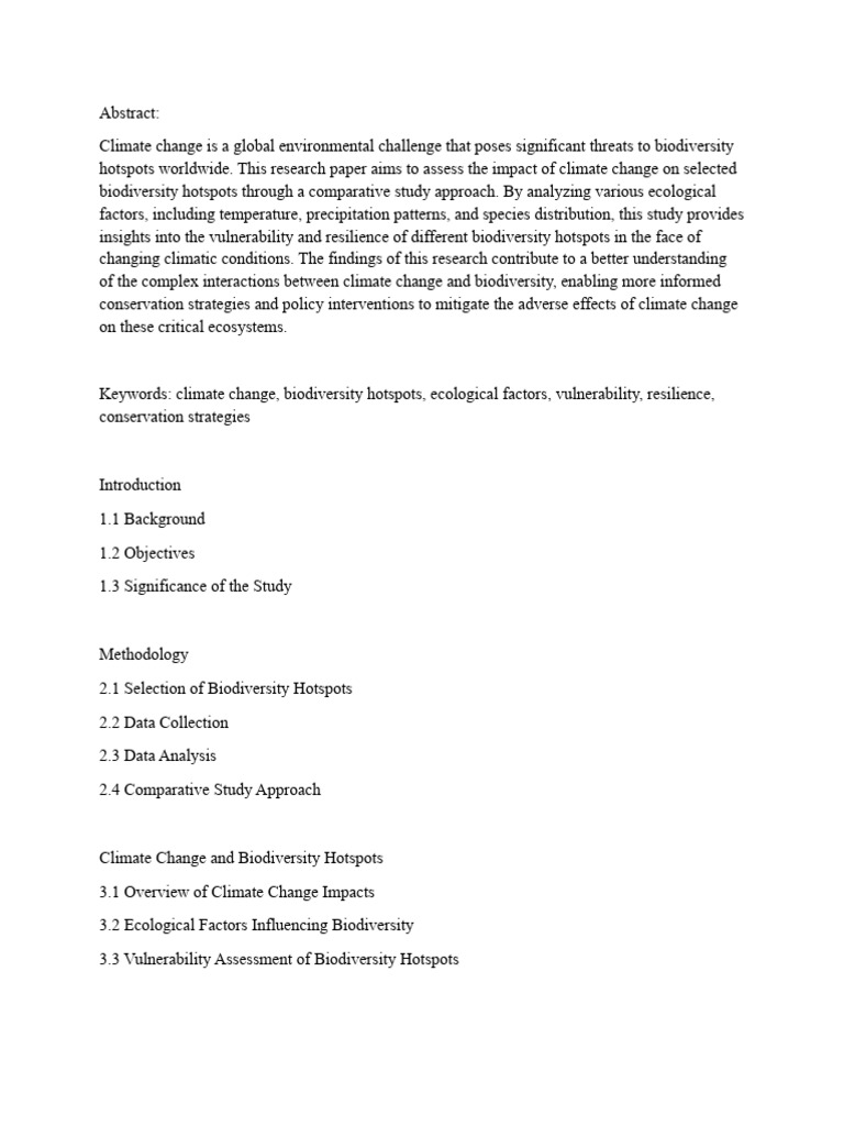 Assessing The Impact of Climate Change On Biodiversity Hotspots A ...