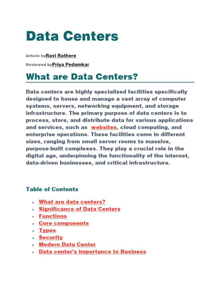 Understanding Data Centers: Functions & Types | PDF | Cloud Computing ...