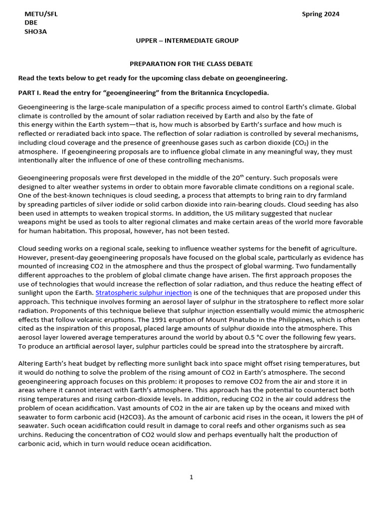 SHO 3A-PREPARATION For The Class Debate | PDF | Climate Engineering ...