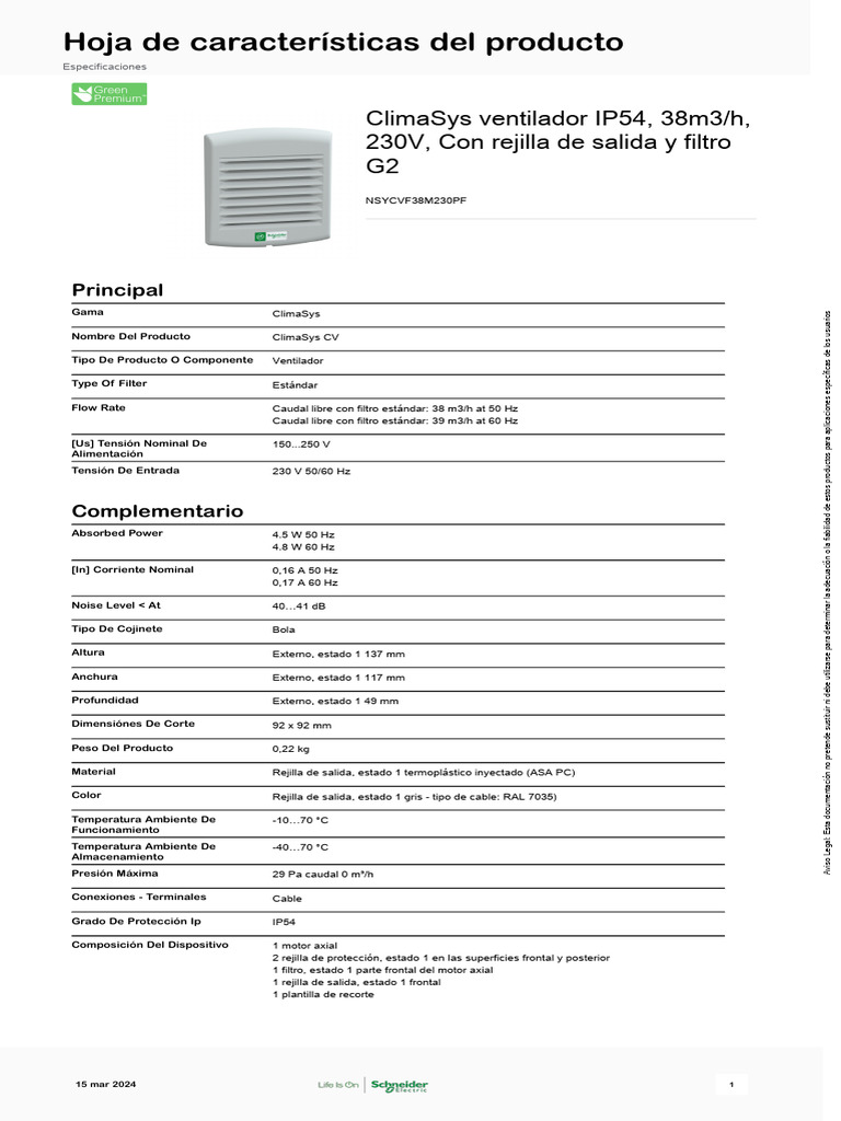 Ventilador ClimaSys IP54 38m³/h 230V | PDF | Ingenieria Eléctrica ...
