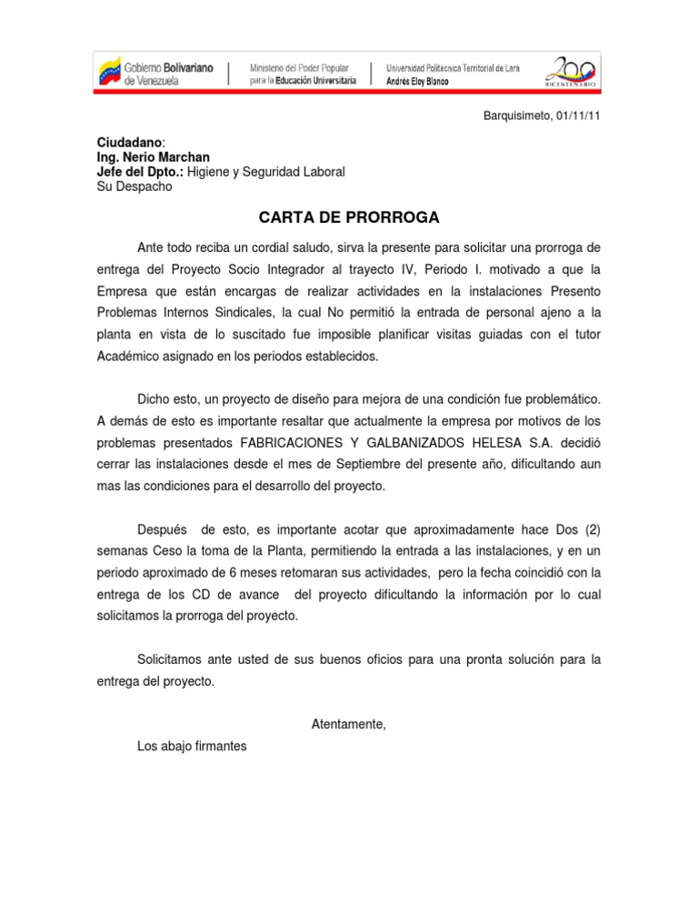 Carta prorroga