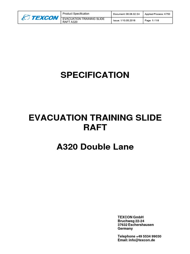 06.08.02.S4 A320DL SLIDE RAFT-Specification | PDF | Manufactured Goods