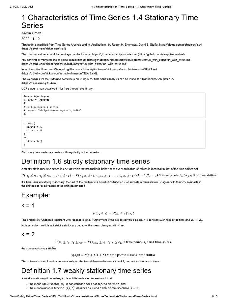 1 Characteristics of Time Series 1.4 Stationary Time Series | PDF ...