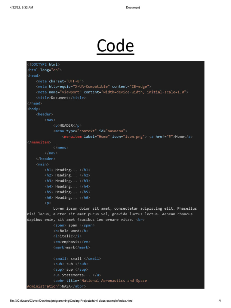 HTML Example & Code | Download Free PDF | Namespace