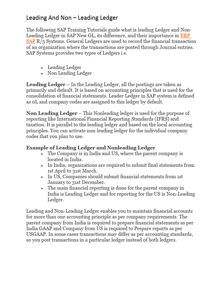 Leading vs Non-Leading Ledger in SAP | PDF
