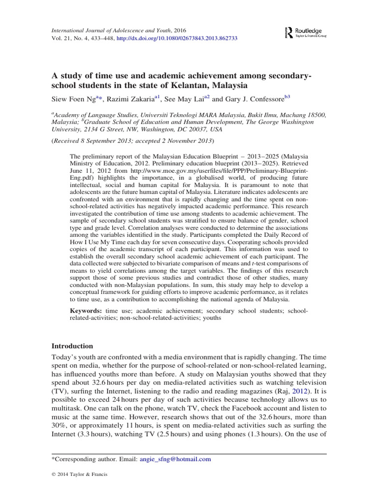 Kelantan Students' Time Use Study | PDF | Adolescence | Internet