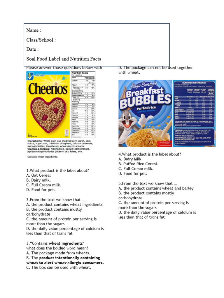 Food Label Quiz and Nutrition Facts | PDF | Gluten | Milk