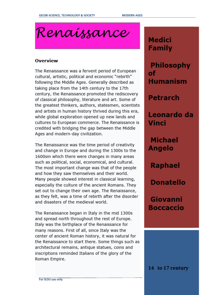 Renaissance: Rebirth of Culture and Art | PDF | Renaissance | Michelangelo