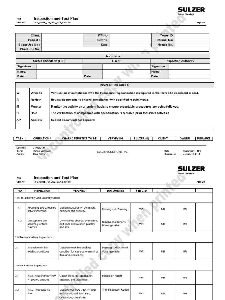 ITP - Inspection and Test Plan - CTP02521.en | PDF | Verification And ...