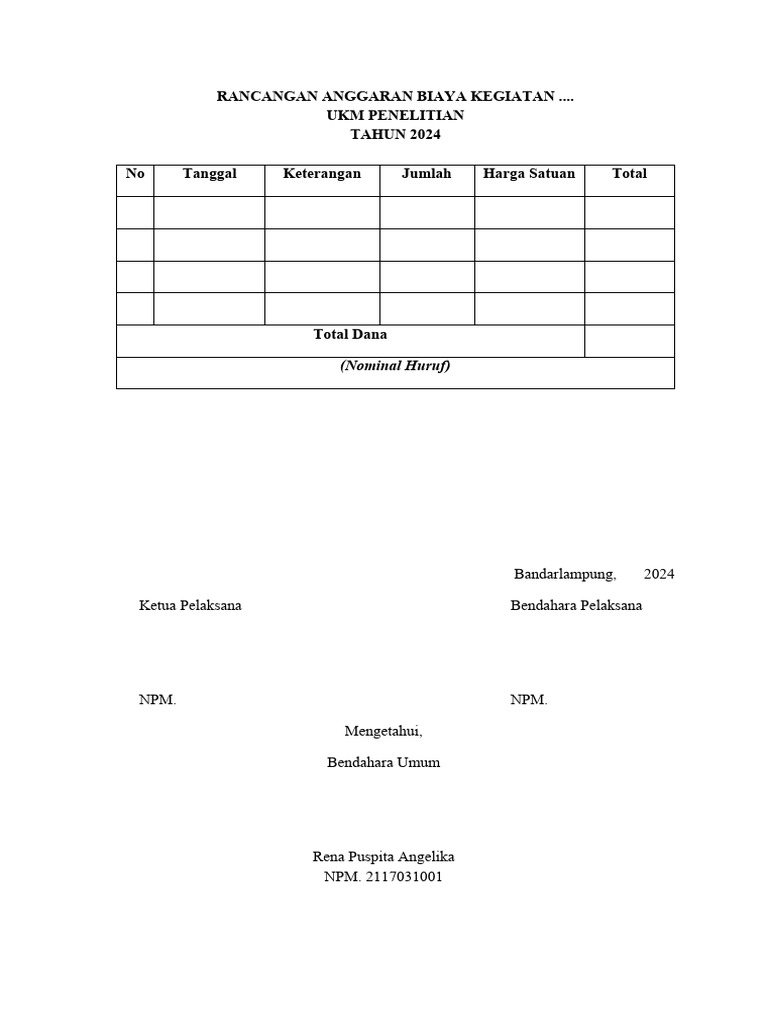 RAB Kegiatan UKM Penelitian 2024 | PDF | Seni