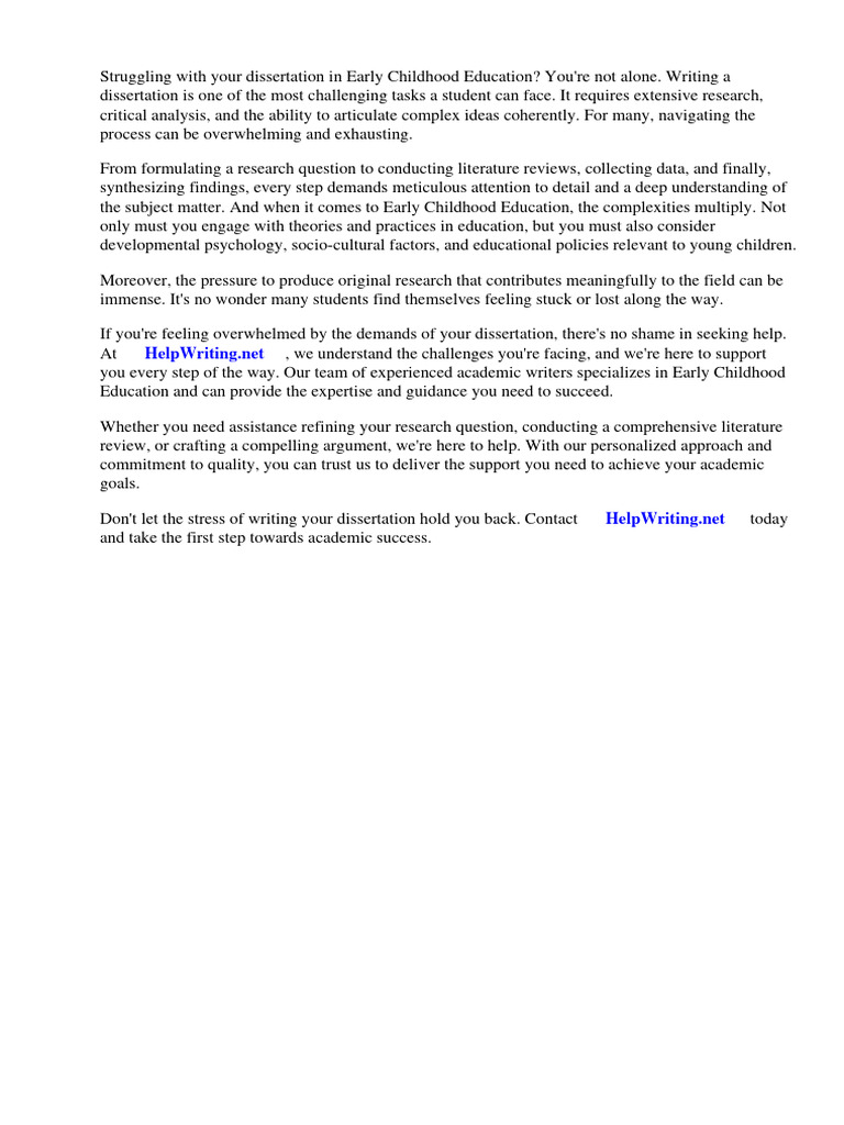 Dissertation Early Childhood Education PDF Learning Early