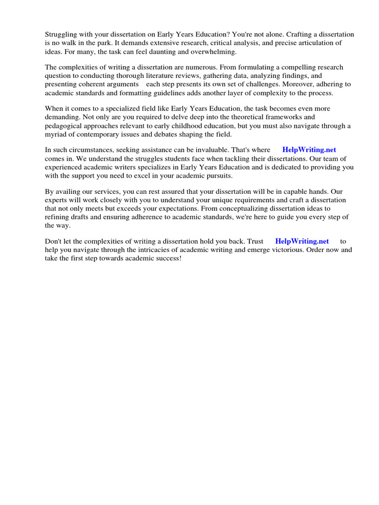 Dissertation Ideas Early Years Education PDF Preschool Early