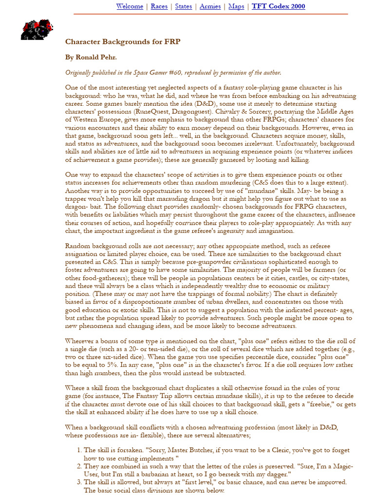 TFT Codex 2000 - Character Backgrounds For FRPG | PDF | Law