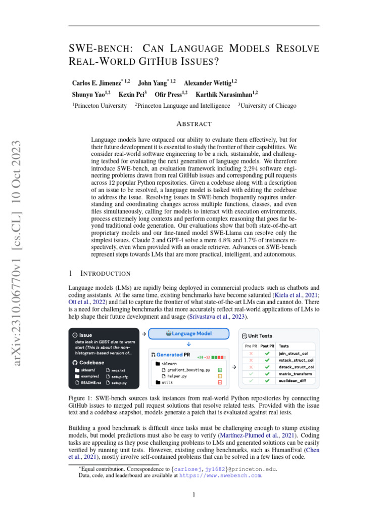 Swe-: C L M R R - W G H I ?: Bench AN Anguage Odels Esolve EAL Orld IT ...