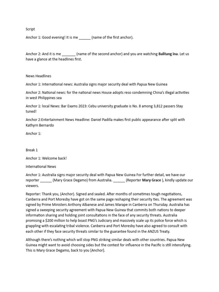 Script For English | PDF | Papua New Guinea | Weather