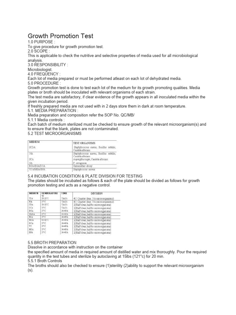 Growth Promotion Test | PDF