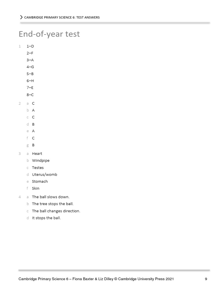 End of Year Answer Key | PDF