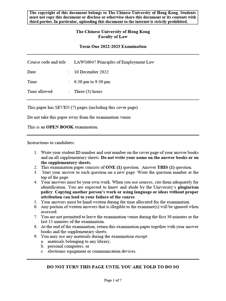 2022 2023 Laws6047 Principles Of Employment Law Term One 2022 23 Pdf