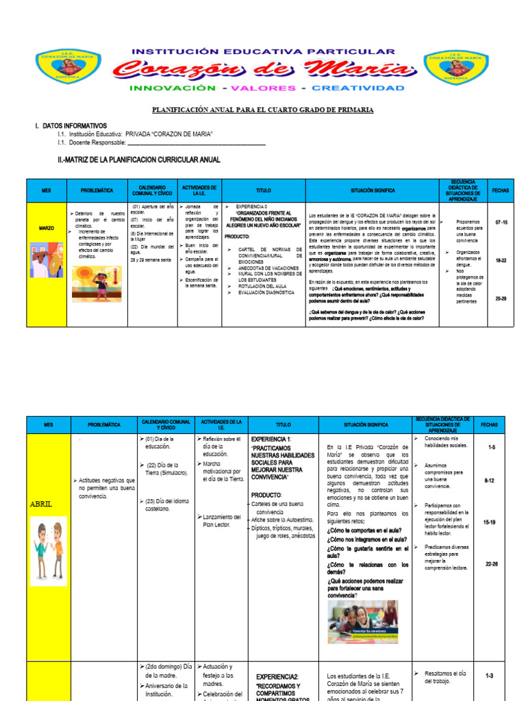 Planificación Anual 4to Grado Primaria | PDF | Navidad | Alimentos