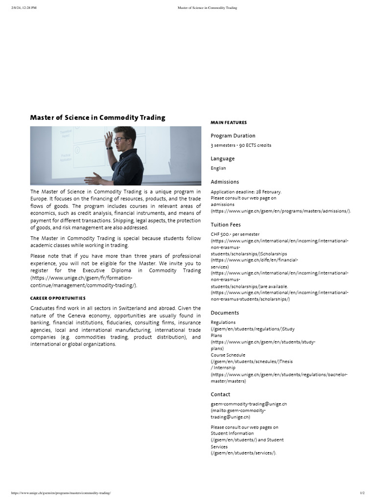 MSc in Commodity Trading Overview | PDF | Commodity Markets | Credit