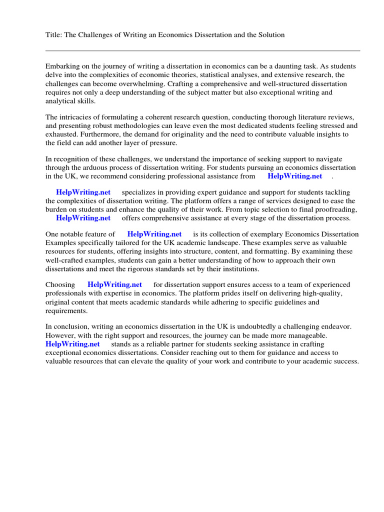 Economics Dissertation Writing Support | PDF | Economics | Thesis