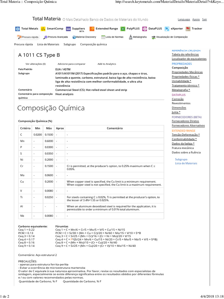 A1011 CST TYPE B - Composição Química | PDF | Ciências Físicas | Metais ...