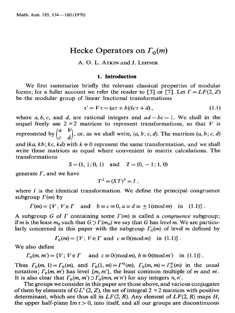 Hecke Operators on Modular Forms | PDF | Basis (Linear Algebra ...