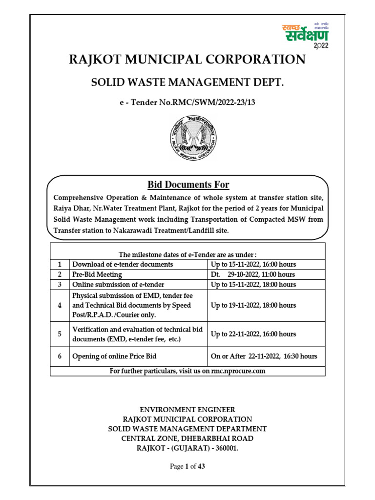 SWMTender 204062 1 | PDF | Municipal Solid Waste | Waste Management
