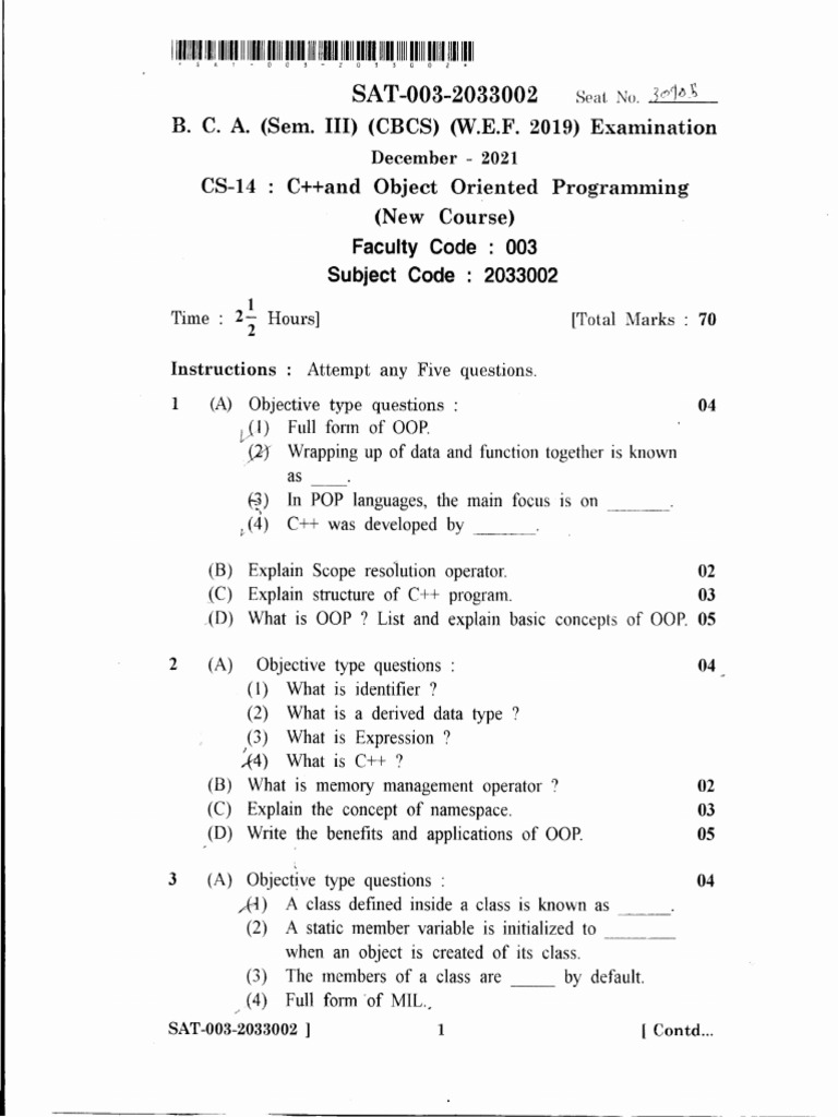 B. C. A. (Sem. III) (CBCS) (W.E.F. 2019) Examination: Faculty Code: 003 ...