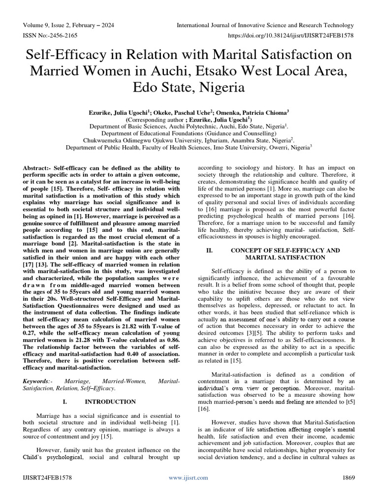 Self-Efficacy in Relation With Marital Satisfaction On Married Women in ...