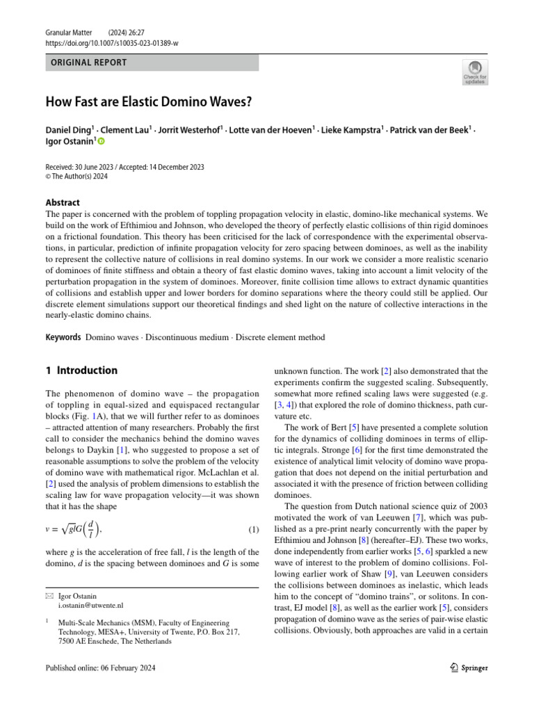 How fast are elastic domino waves pdf waves collision