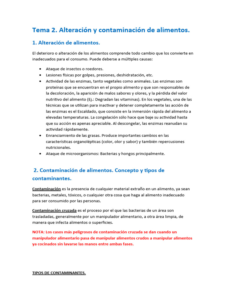 Tema 2. Alteración y Contaminación de Alimentos. | PDF | Alimentos | Carne