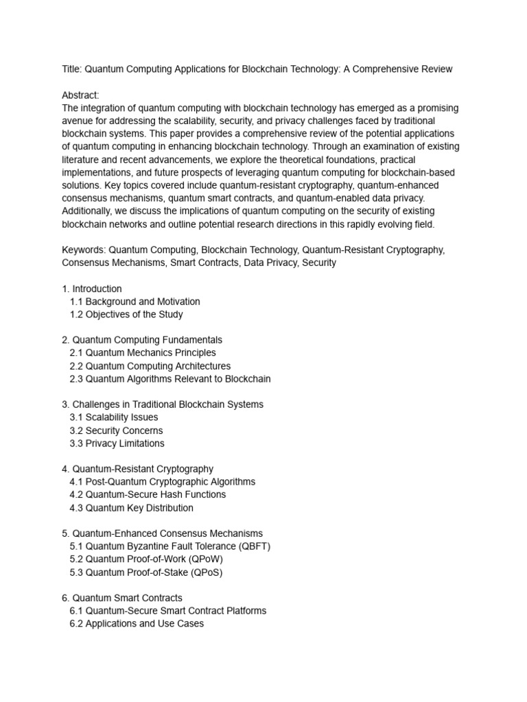 Title quantum computing applications for blockchain technology a