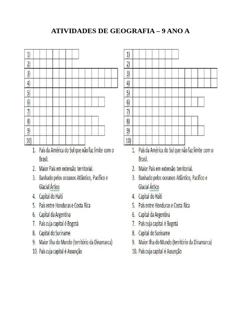 Atividade de Geografia 9 Ano A | PDF