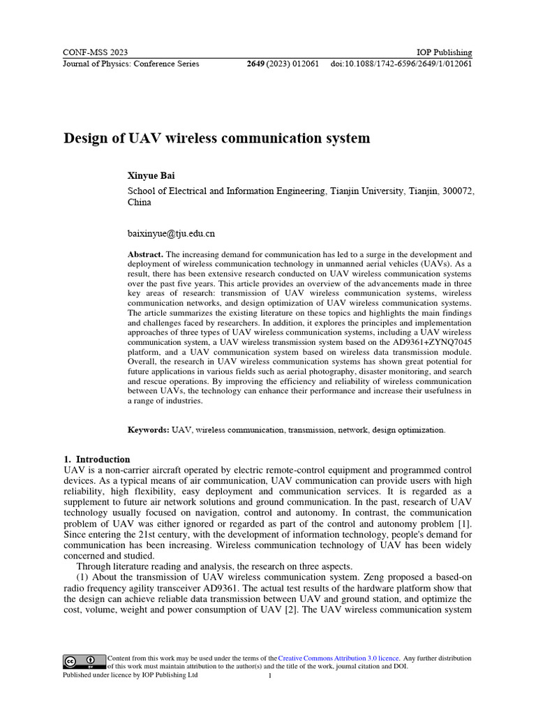 Design Of Uav Wireless Communication System Pdf Orthogonal