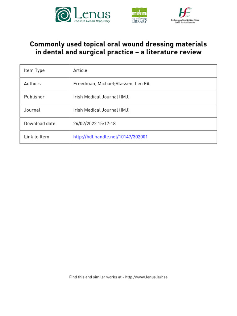 Oral Wound Dressings | PDF | Medical Specialties