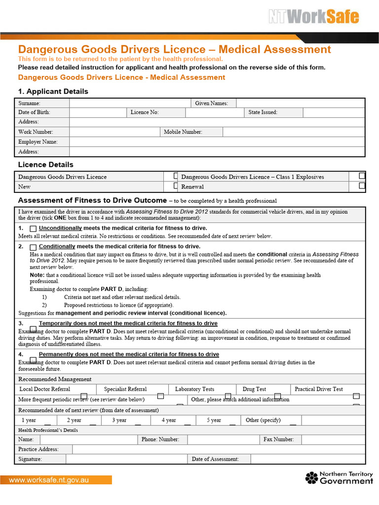 Dangerous Goods Driver Medical Assessment | PDF | Blood Pressure ...