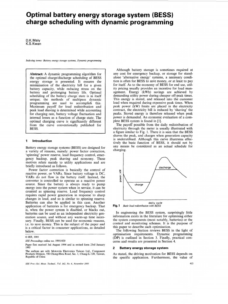Optimal Battery Energy Storage System (BESS) Charge Scheduling With