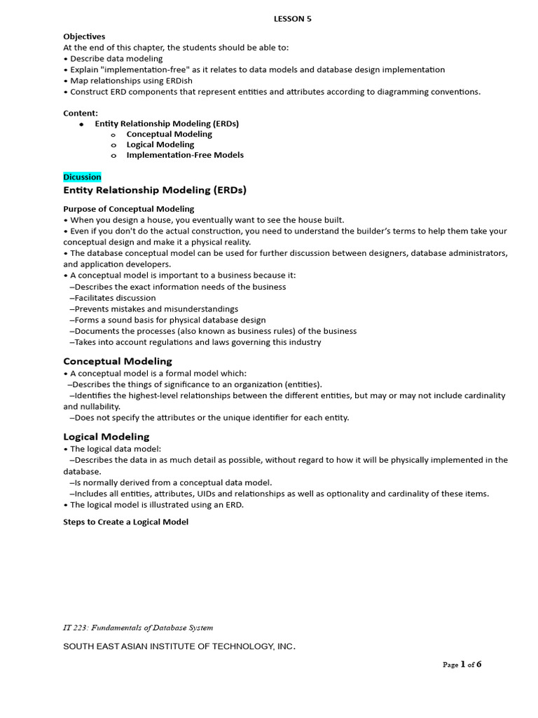 9173 File LESSON5e | PDF | Conceptual Model | Data Model