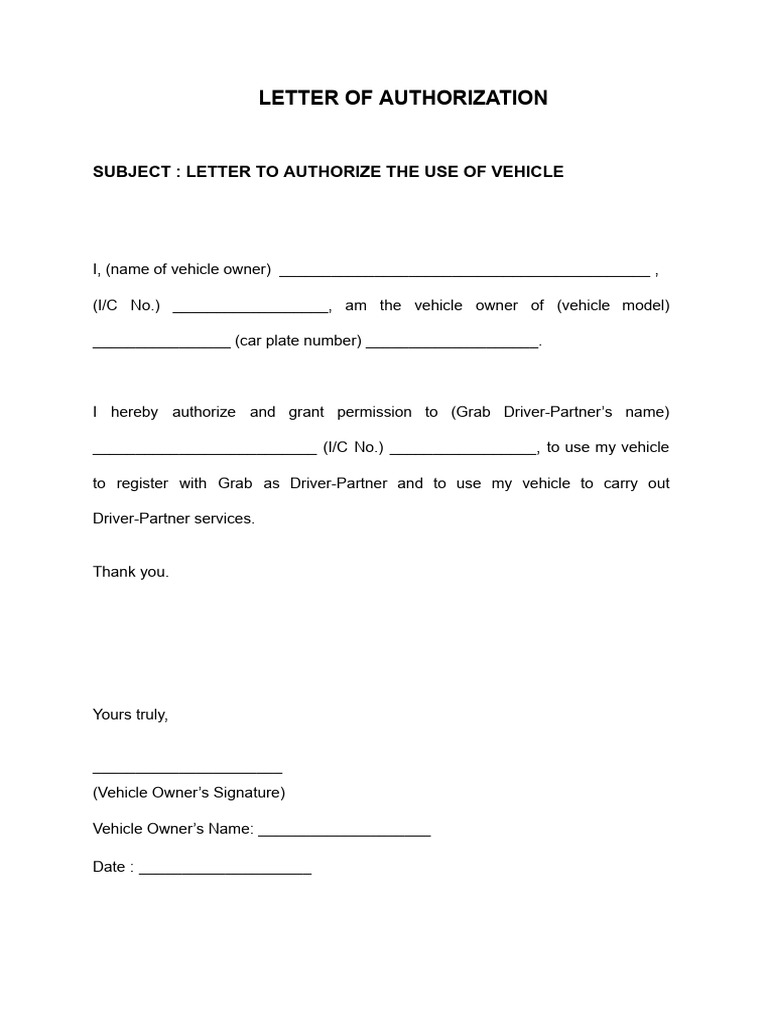 Vehicle Authorization for Grab Driver | PDF
