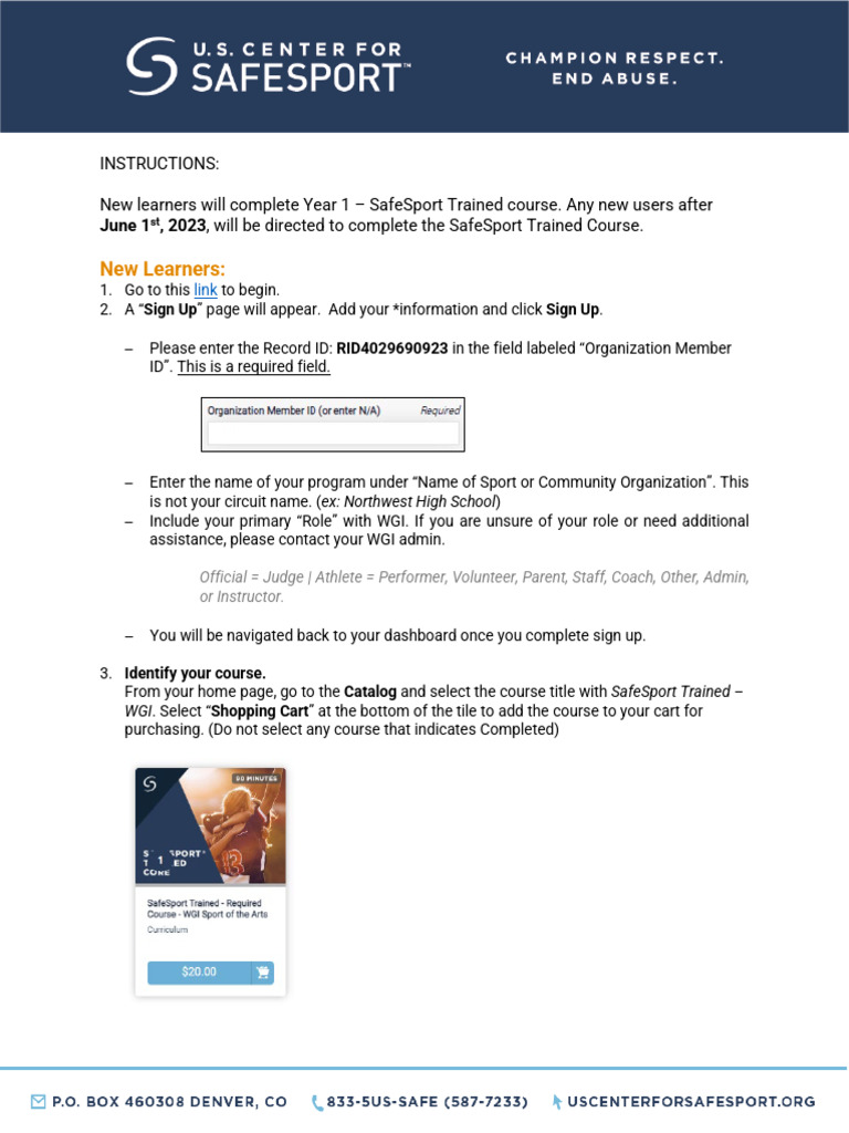 SafeSport First Time User INSTRUCTIONS PDF