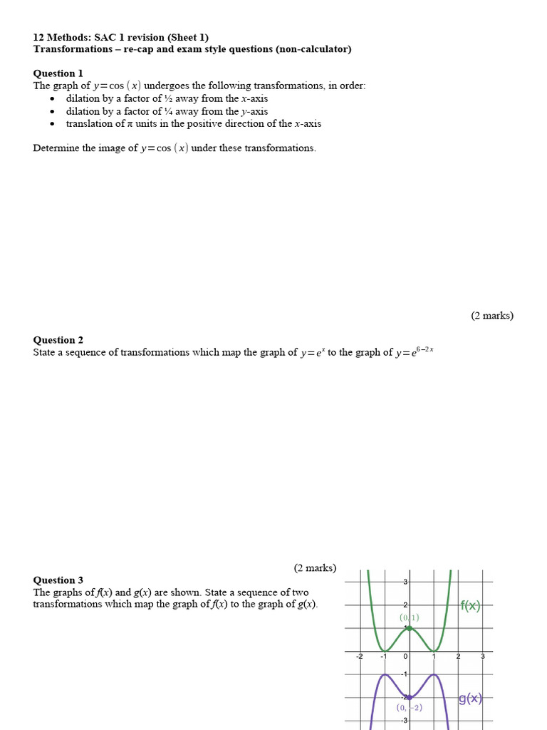 SAC 1 Revision Transformations Recap Qs-2 | PDF | Cartesian Coordinate ...