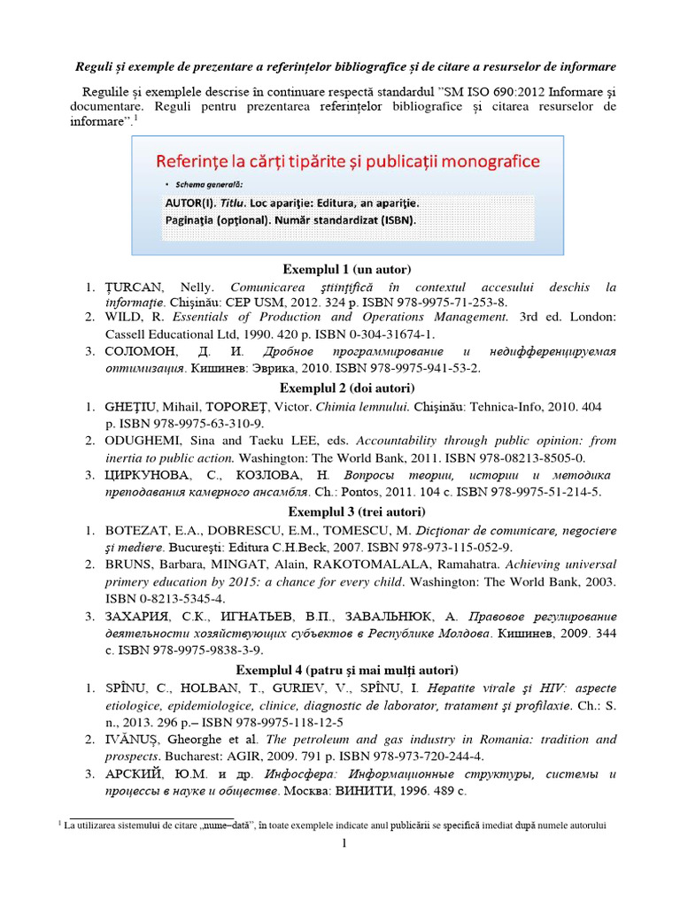 Reguli Și Exemple de Prezentare A Referințelor Bibliografice Și de ...