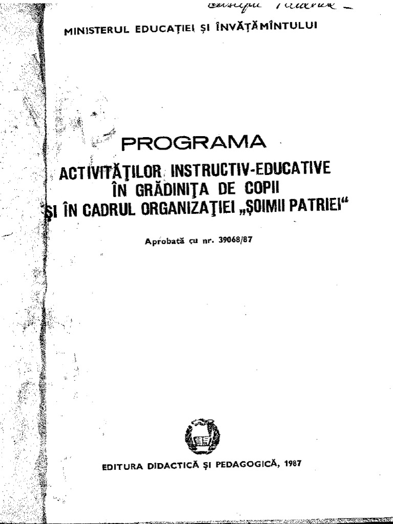 Programa Activitatilor Instructiv Educative in Gradinita Editie 1987 ...