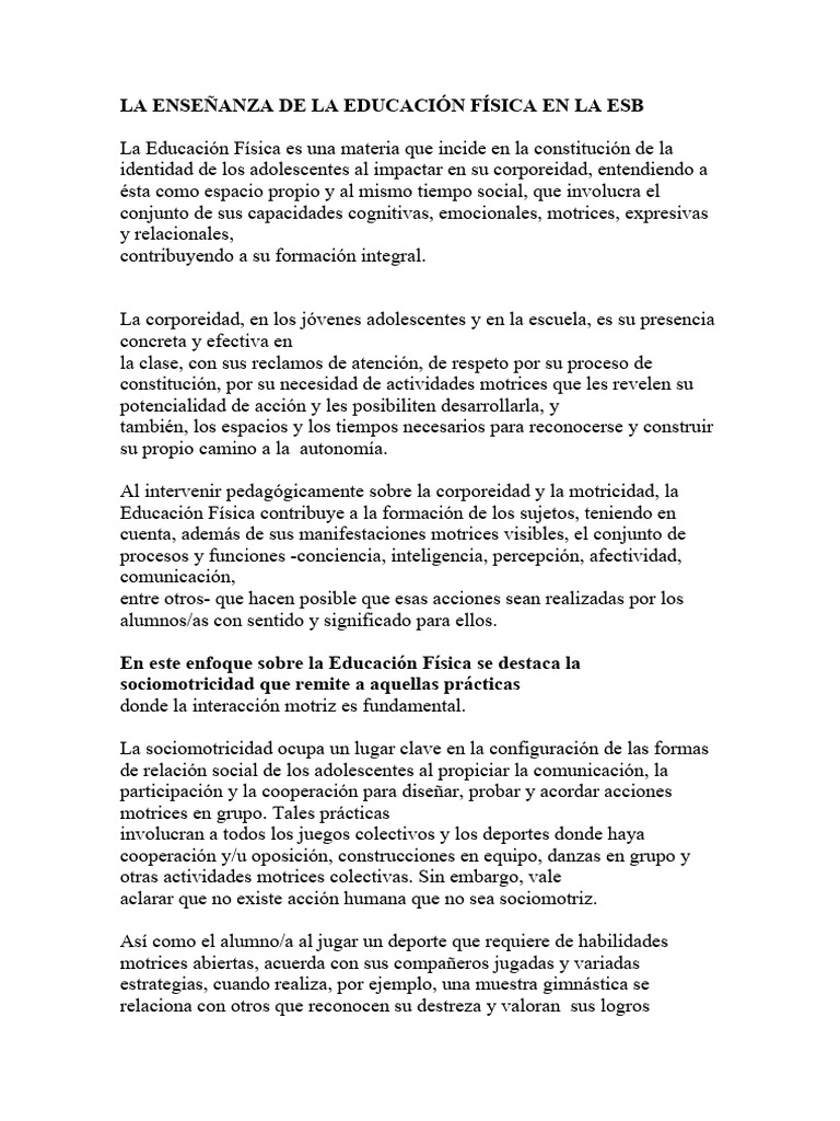 La Enseñanza De La Educación Física En La Esb Pdf Aprendizaje